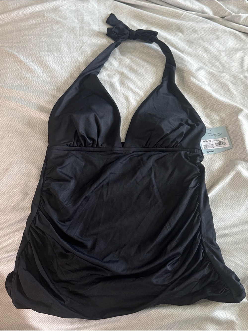 New Shade & Shore Women’s Black Ruched Tankini Swim Top Size M 8-10 NWT